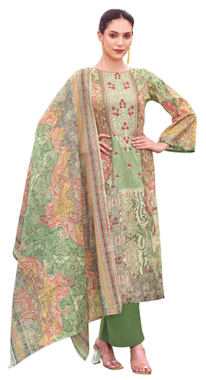 DRAVINAM Trends Women's Unstitched Salwar Suit Dress Material - Cotton Digital Printed Organza Embroidered Kameez II Unstitch Bottoms II Cotton Dupatta