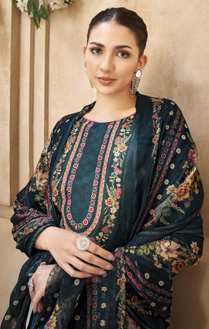 DRAVINAM Trends Women's Unstitched Viscose Maslin Hand Embroidered Suit Material - Viscose Maslin Digital Printed Hand Embroidered Kameez II Rayon Bottoms II Half Pure Digital Printed Dupatta