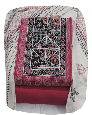 DRAVINAM Trends Women's Cambric Cotton Dress Material | Unstitch Kalamkari Printed Suit Set with Cotton Dupatta