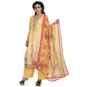 DRAVINAM Trends Women's Embroidered Pure Crepe Floral Printed Salwar Suit Dress Material with Printed Georgette Dupatta (Unstitched)
