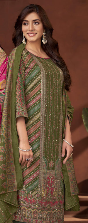 DRAVINAM Trends Kurti 2.50 mtrs,Pure Viscose Reyon Solid (2.7 m),Pure Viscose Silk Designer Print Dupatta (2.25 m)|Green