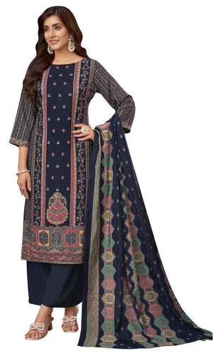 DRAVINAM Trends Kurti 2.50 mtrs,Pure Viscose Reyon Solid (2.7 m),Pure Viscose Silk Designer Print Dupatta (2.25 m)|Blue