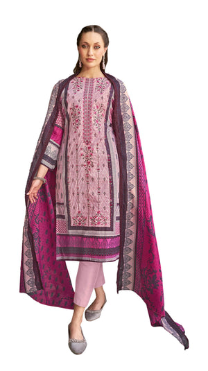 DRAVINAM Trends Unstitched Karachi Lawn Cotton Pakistani Digital Printed Embroidered Suit Dress Material with Unstitched Bottoms and Cotton Dupatta