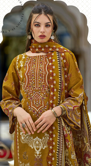 DRAVINAM Trends Women's Unstitched Pakistani Digital Print Embroidered Pure Cotton Salwar Suit Dress Materials with Cotton Embroidered Cutwork Dupatta