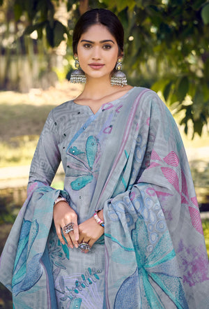 DRAVINAM Trends Women's Unstitched Salwar Suit Dress Material - Cotton Digital Printed Organza Embroidered Kameez II Unstitch Bottoms II Cotton Dupatta