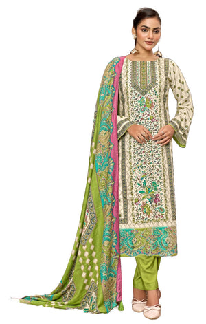 DRAVINAM Trends Women's Winter Wear Unstitched Digital Kani Printed Viscose Pashmina Woollen Salwar Suit Dress Material with Khatli Work Foil touchup and Pashmina Digital Printed Shawl Dupatta