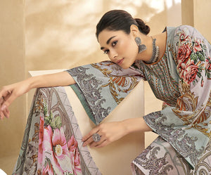 DRAVINAM Trends Women's Unstitched Digital Pakistani Print Embroidered Cambric Cotton Salwar Suit Dress Materials with Cotton Printed Dupatta