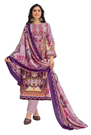 DRAVINAM Trends Women's Lawn Cotton Pakistani Embroidered Suit Dress Material with Unstitched Bottoms and Cotton Dupatta