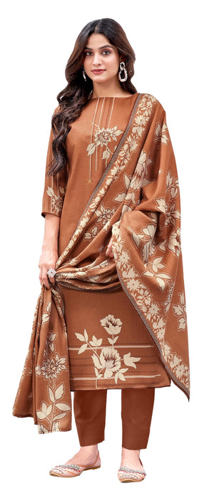 DRAVINAM Trends Women's Winter Wear Floral Printed Warm Wool Pashmina Salwar Kameez Dress Material with Swaroski Work and Pashmina Printed Shawl Dupatta