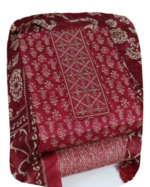 DRAVINAM Trends Women's Printed Embroidered and Hand Work Premium Cotton Jaipuri Unstitched Salwar Suit Dress Material with Mulmul Cotton Dupatta