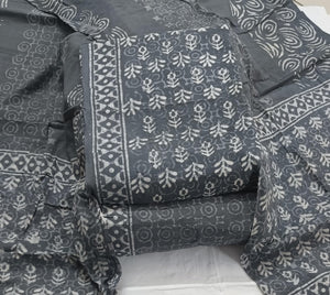 DRAVINAM Trends Hand Block Print Sanganeri Cambric Unstitched Cotton Suit Dress Material for Women with Mulmul Cotton Hand Printed Dupatta
