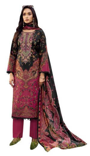DRAVINAM Trends Women's Unstitched Cotton Suit Dress Material -Embroidered Digital Print Top II Plain Bottoms II Digital Print Dupatta