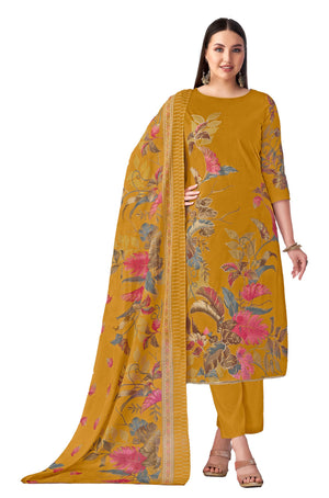 DRAVINAM Trends Women's Viscose Jam Cotton Handwork Unstitched Salwar Suit Dress Material - Pure Jam Discharge Print with Hand work Kameez | Viscose Rayon Bottom |Pure Cotton Print Dupatta