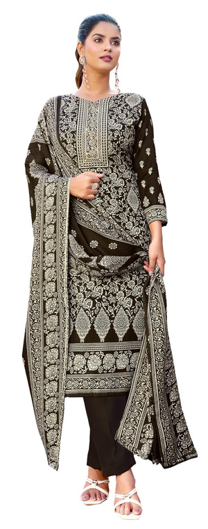 DRAVINAM Trends Women's Printed Pashmina Kani Unstitch Salwar Suit Dress Material with Siroski work and Printed Twill Pashmina Warm Shawl Dupatta