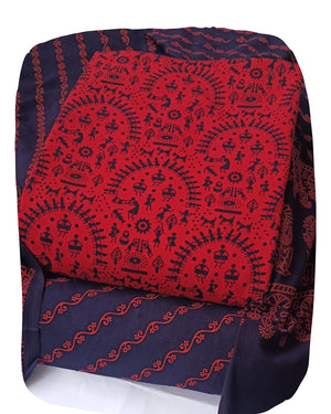 DRAVINAM Trends Women's Premium Cotton Unstitched Salwar Suit Dress Material Set | Traditional Rajasthani Gujari Block Print (Red & Mustard Yellow)