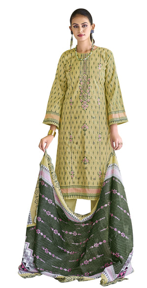 DRAVINAM Trends Women's Unstitched Pakistani Digital Print Embroidered Pure Cotton Salwar Suit Dress Materials with Cotton Embroidered Cutwork Dupatta