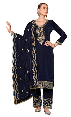 DRAVINAM Trends Women's Unstitched Premium Pure Velvet Embroidered Salwar Suit Dress Material With Dupatta and Unstitch Bottoms