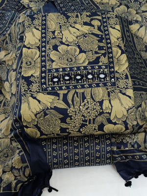 DRAVINAM Trends Women's Printed Embroidered and Hand Work Premium Cotton Jaipuri Unstitched Salwar Suit Dress Material with Mulmul Cotton Dupatta