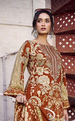 DRAVINAM Trends Women's winter wear unstitched embroidered Woollen Pashmina Suit Dress Material with Pashmina Printed Shawl Dupatta