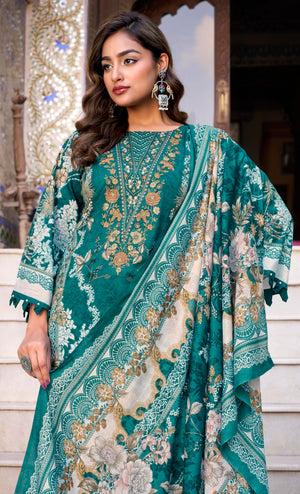 DRAVINAM Trends Women's Unstitched Cotton Suit Dress Material -Embroidered Digital Print Top II Plain Bottoms II Digital Print Dupatta