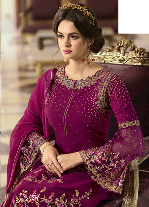 DRAVINAM Trends Women's Faux Georgette Semi Stitched Top With Unstitched Santoon Bottom and Net Dupatta Embroidered Straight Kurta Dress Material (Kurta Set)