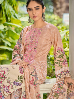 DRAVINAM Trends Unstitched Pure Lawn Cotton Pakistani Embroidered Suit Dress Material with Unstitched Bottoms and Cotton Dupatta