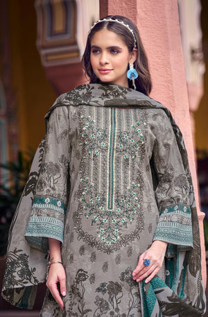 DRAVINAM Trends Women's Unstitched Salwar Suit Dress Material - Cotton Digital Printed Organza Embroidered Kameez II Unstitch Bottoms II Cotton Dupatta