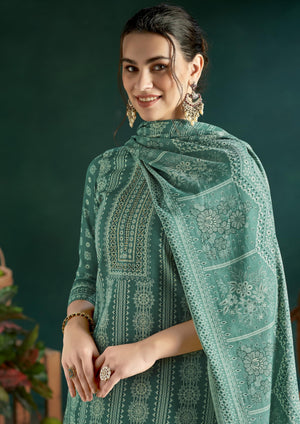 DRAVINAM Trends Women's Winter Wear Kashmiri Kani Printed Warm Wool Pashmina Salwar Kameez Dress Material with Swaroski Work and Pashmina Printed Shawl Dupatta