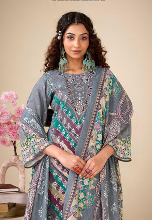 DRAVINAM Trends Kurti 2.50 mtrs, Pure Viscose Rayon (3 mtrs apx), Pure Cotton Mal Mal Print (2.30|Grey
