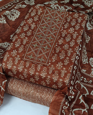 DRAVINAM Trends Women's Printed Embroidered and Hand Work Premium Cotton Jaipuri Unstitched Salwar Suit Dress Material with Mulmul Cotton Dupatta
