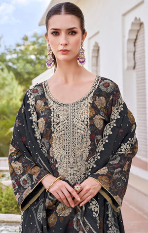DRAVINAM Trends Pure Viscose Rayon Discharge Foil Printed Fancy Embroidered Daman Lace Suit Dress Material with Unstitched Rayon Bottoms and Cotton Embroidered Dupatta