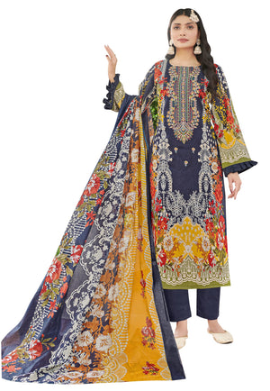DRAVINAM Trends Unstitched Suit Material Karachi Lawn Cotton Pakistani Digital Printed Embroidered Kameez with Unstitched Bottoms and Cotton Dupatta