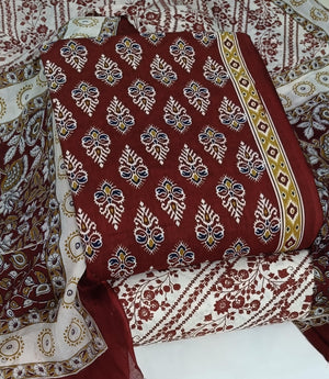 DRAVINAM Trends Jaipuri Print Cambric Cotton Unstitched Salwar Suit Dress Material for Women with Mulmul Cotton Dupatta
