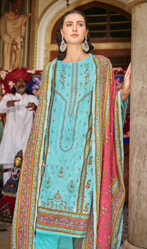 DRAVINAM Trends Unstitched Karachi Lawn Cotton Pakistani Digital Printed Embroidered Suit Dress Material with Unstitched Bottoms and Cotton Dupatta