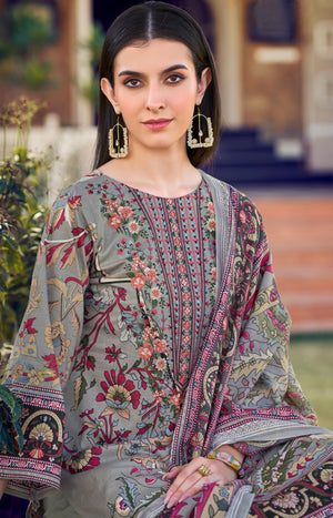 DRAVINAM Trends Pure Cotton Digital Print Pakistani Embroidered Suit Dress Material with Unstitched Bottoms and Cotton Dupatta