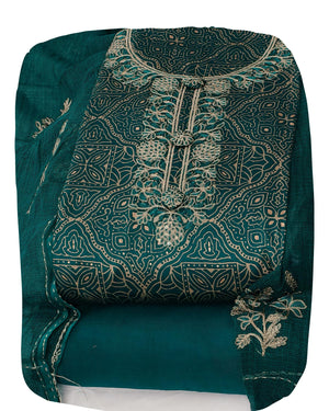 DRAVINAM Trends Women Cotton Embroidered Unstitched Suit Material with Kota Doriya Dupatta Set (Yellow)