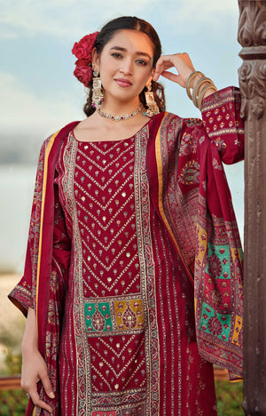 DRAVINAM Trends Women's Unstitched Viscose Maslin Digital and Foil printed Pakistani Embroidered Suit Dress Material with Unstitched Maslin Bottoms and Pure Maslin Dupatta