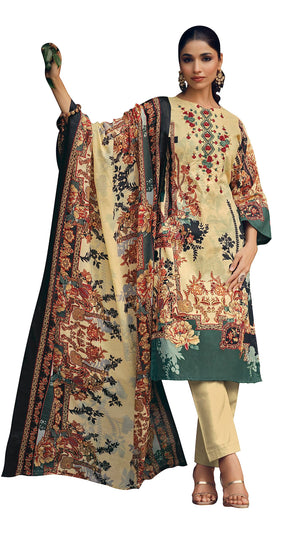 DRAVINAM Trends Women's Unstitched Printed Embroidered Pure Cotton Pakistani Salwar Suit Dress Materials with Cotton printed Dupatta (Black)