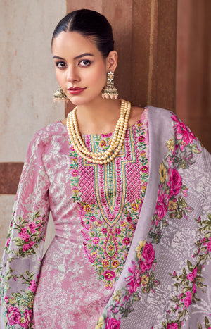 DRAVINAM Trends Unstitched Pakistani Embroidered Pure Cotton Salwar Suit Dress Materials with Cotton Dupatta