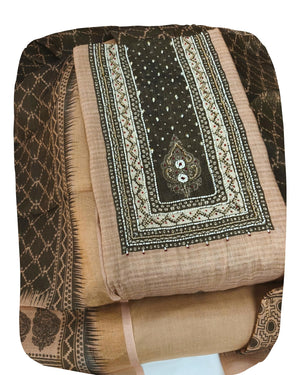 DRAVINAM Trends Women's Tissue Silk Embroidered Unstitched Suit Set with Shantoon Bottom & Dupatta