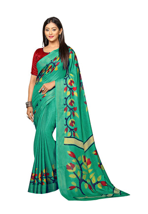 DRAVINAM Trends Women's Khadi Linen Saree With Un-stitched Blouse (SareePe_1_Green & Red)