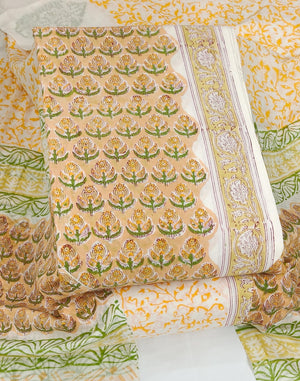 DRAVINAM Trends Hand Block Print Jaipuri Cambric Unstitched Cotton Suit Dress Material for Women with Mulmul Cotton Hand Printed Dupatta