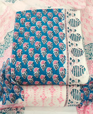 DRAVINAM Trends Hand Block Print Jaipuri Cambric Unstitched Cotton Suit Dress Material for Women with Mulmul Cotton Hand Printed Dupatta