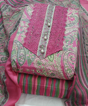 DRAVINAM Trends Women's Cambric Cotton Dress Material | Unstitch Kalamkari Printed Suit Set with Cotton Dupatta