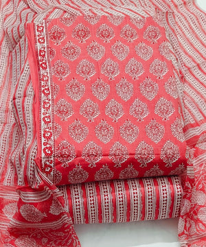DRAVINAM Trends Jaipuri Printed Pure Cambric Unstitched Cotton Suit Dress Material with Chiffon Printed Dupatta