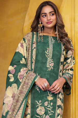 DRAVINAM Trends Women's Winter wear unstitched Printed Woollen Pashmina Embroidery Work Unstitched Salwar Suit Dress Material with Pashmina Printed Shawl Dupatta