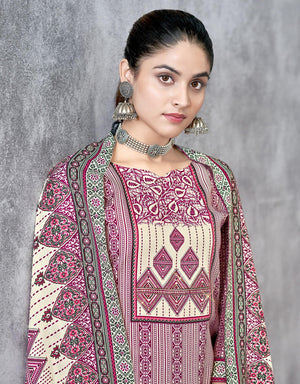 DRAVINAM Trends Pashmina Spun Digital Style Printed Unstitched Salwar Suit for Women with Siroski Work and Twill Printed Shawl Dupatta