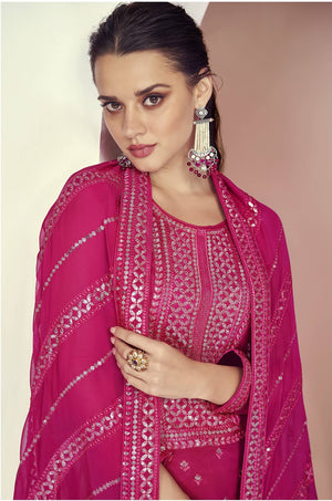 DRAVINAM Trends Women Real Georgette Heavy Zari Embroidered Pure Georgette Unstitched Suit Dress Material with Real Georgette Embroidered Heavy Dupatta (Wine)