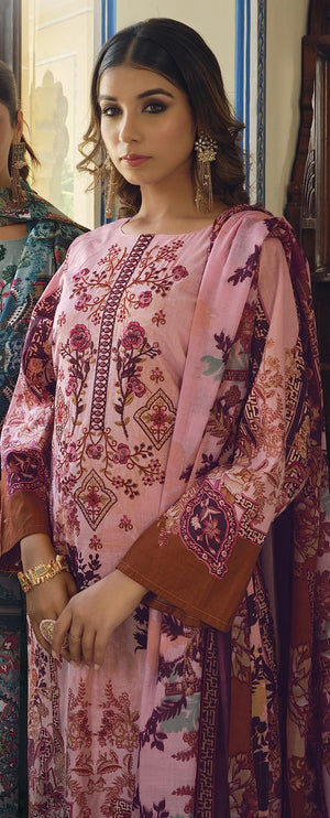 DRAVINAM Trends Women's Unstitched Print Embroidered Pure Cotton Pakistani Salwar Suit Dress Material with Cotton Printed Dupatta (Pink)