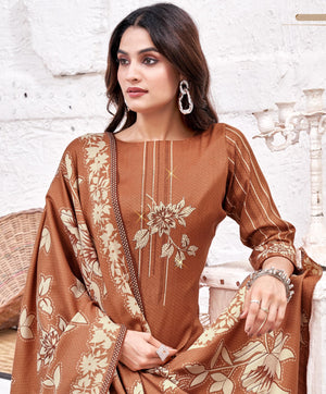 DRAVINAM Trends Women's Winter Wear Floral Printed Warm Wool Pashmina Salwar Kameez Dress Material with Swaroski Work and Pashmina Printed Shawl Dupatta